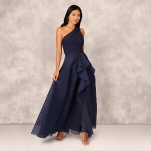 Draped Organza One Shoulder Ballgown in Twilight